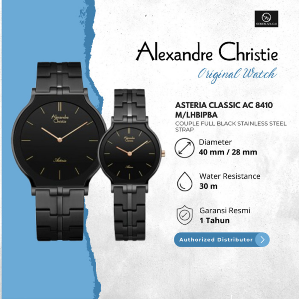 Jam Tangan Couple Alexandre Christie AC 8410 Asteria Ketebalan Tipis Original Full Black Alexandre Christie