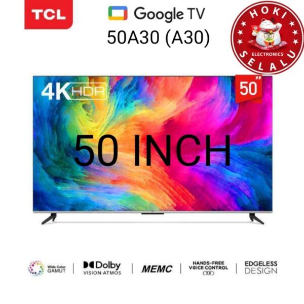 Google TV LED TV TCL 50 Inch 50A30 Android Google TV 4K HDR UHD A30