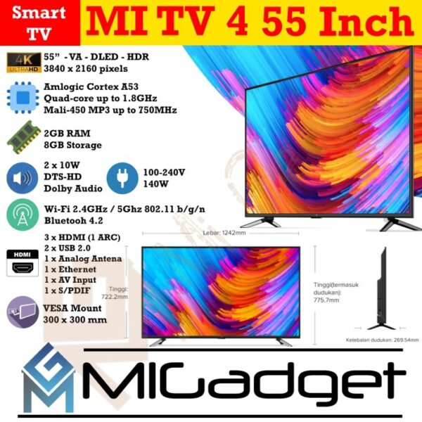 Xiaomi Mi TV 4 55 Inch MiTV 4 55 4K HDR Dolby DTS Android Smart TV