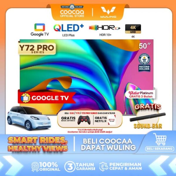 Google TV COOCAA 50 inch QLED 4K NetflixYoutube Dolby 50Y72 PRO